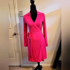 Hot pink long sleeve wrap dress. Size 6 Calvin Klein